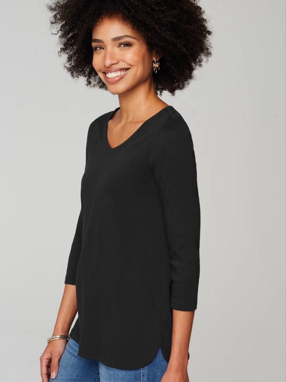 J. Jill Black V‑Neck 3/4 Sleeve Top size large